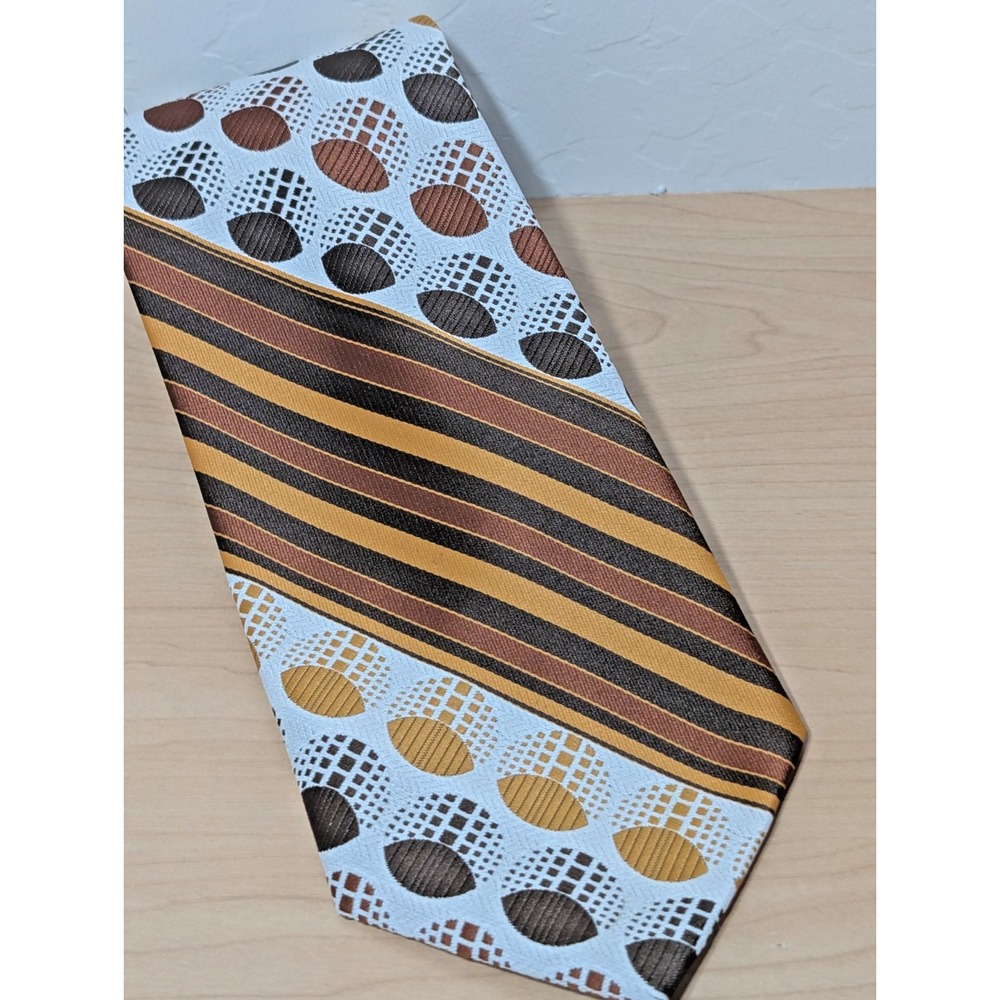 Richman Brothers Brown And Gold Retro Print & Stripe Tie 4" x 54"